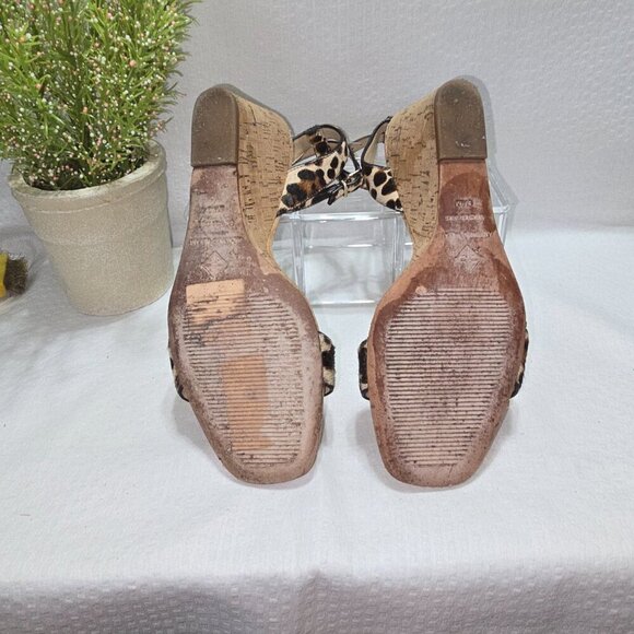ANTONIO MELANI LEATHER ANKLE STRAP WEDGE SANDAL LEOPARD PRINT WOMENS SIZE 8.5 - Picture 5 of 9